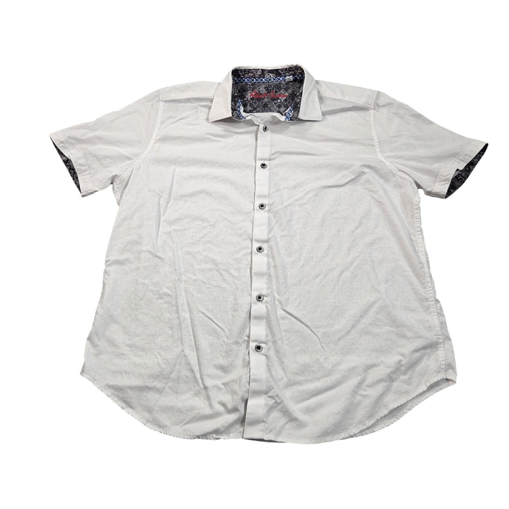 Robert Graham Shirt Mens 2XL White Solid Short Sleeve Button Front Casual Woven